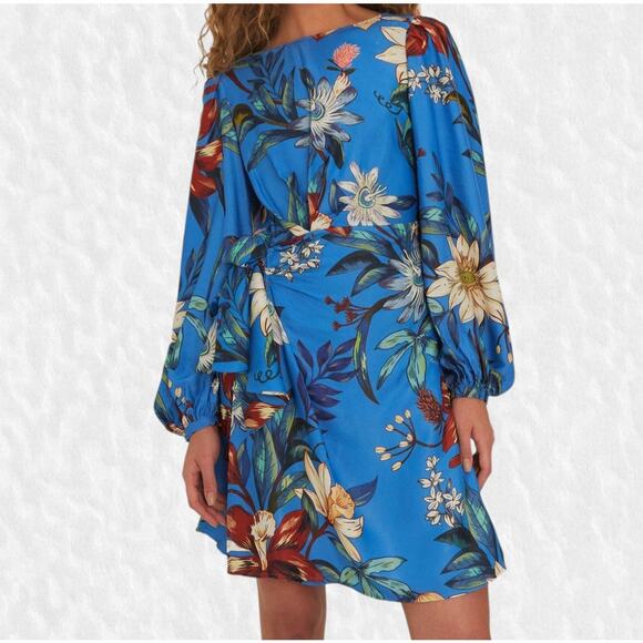 FARM Rio Dresses & Skirts - Farm Rio Mini Dress Blue Surreal Flower Wrap Style, NWT Floral sz M